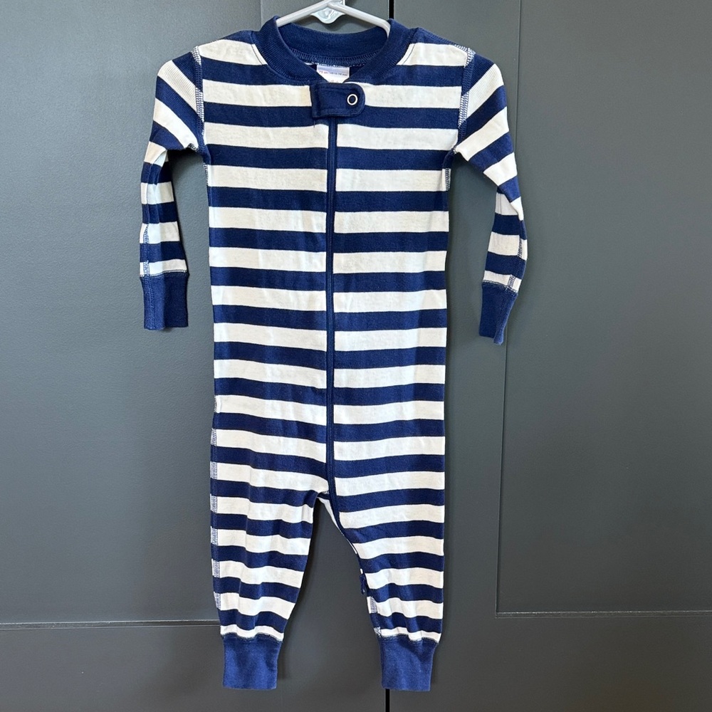 Hanna Andersson Striped One Piece Pajamas Navy and Cream